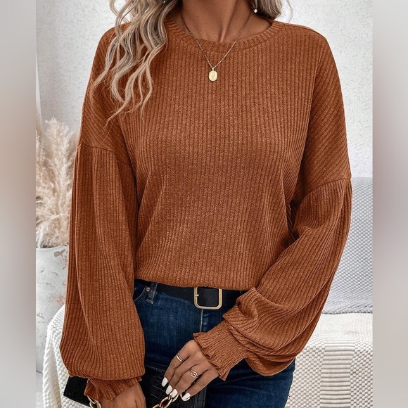 Chestnut Color Ribbed Sweater - Picture 1 of 6
